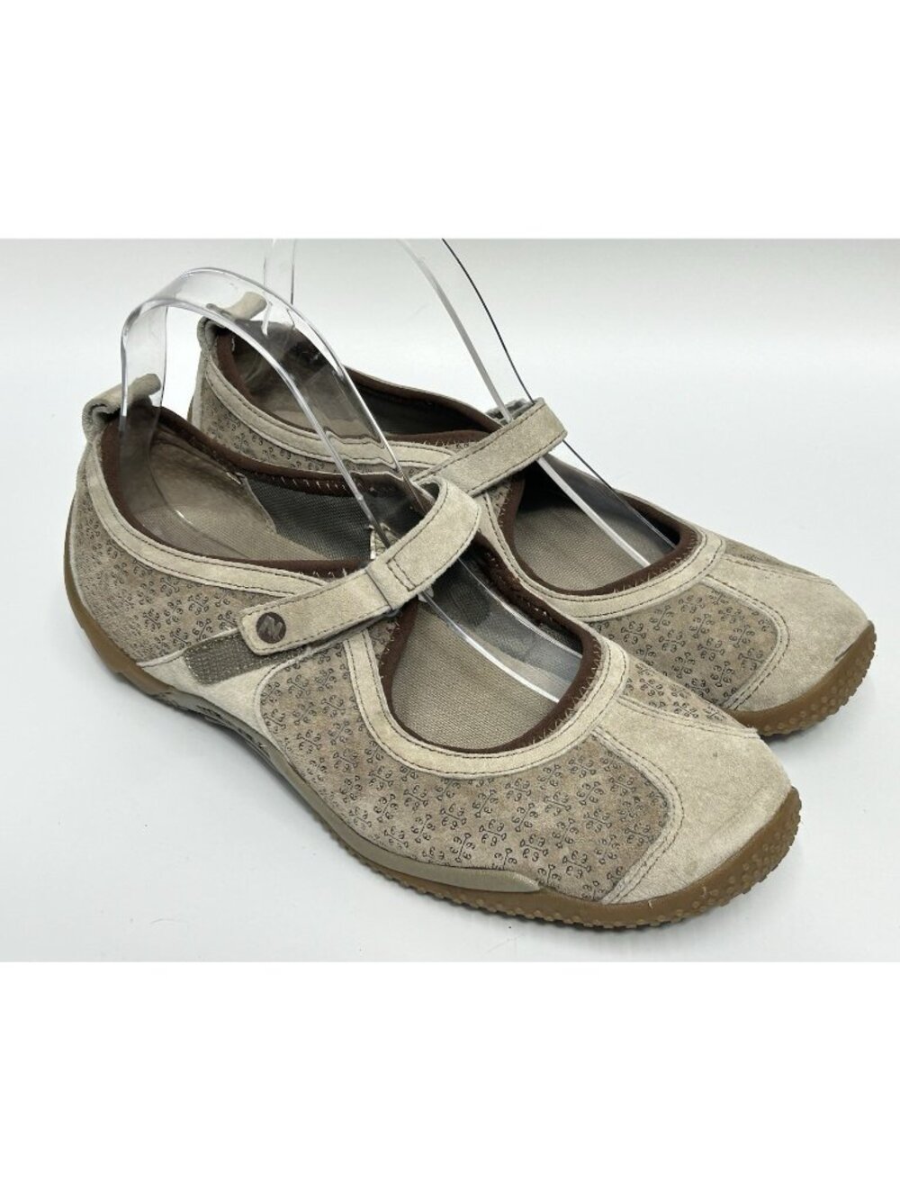 Merrell Womens Shoes 9 Circuit MJ Mary Jane Taupe Print Suede Comfort Slip-On